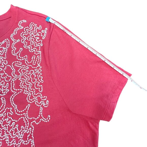 Talbots Shirt Women 3x Pink Short Sleeve Round Neck Bead Embroidered Floral - Picture 8 of 10